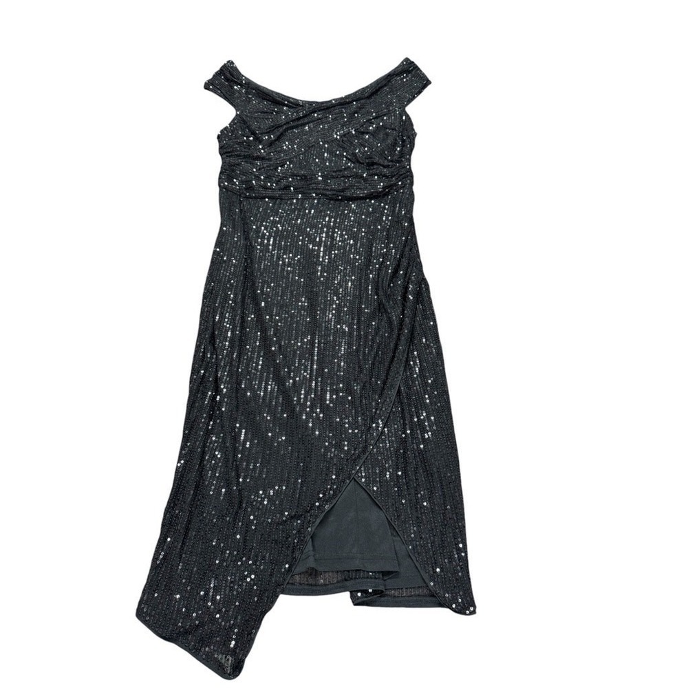 "JASAMBAC" Black Sequins Dress,Asymmetrical Hem, Sleeveless, Scoop Neck,Goth, - Picture 5 of 15